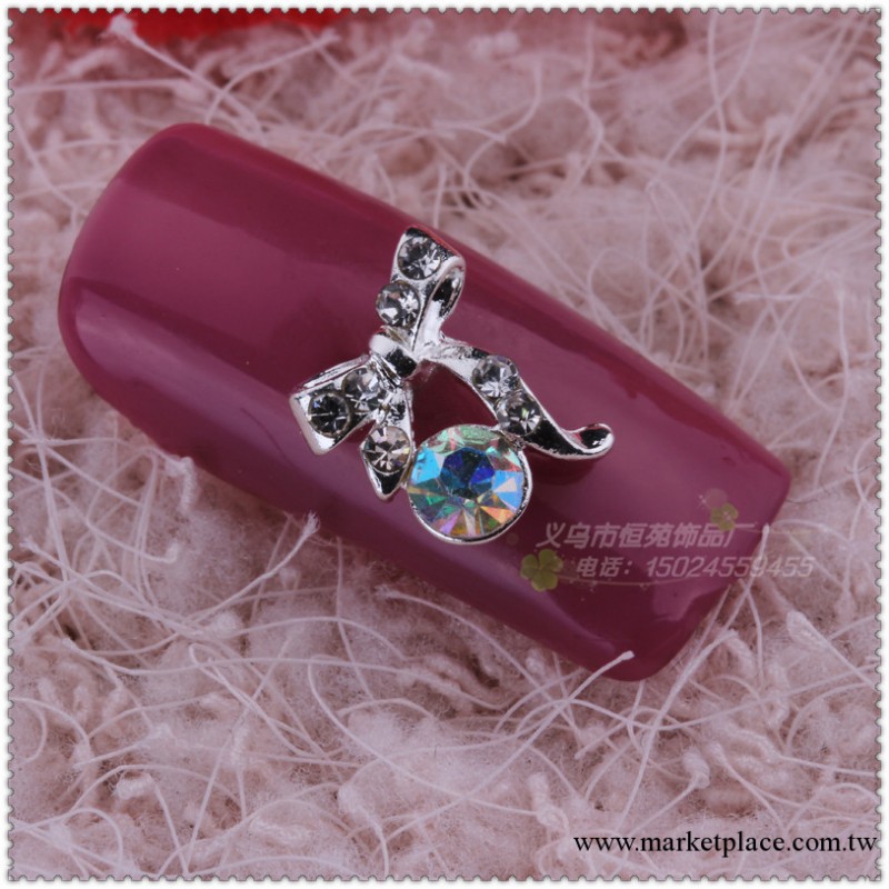 廠傢批發 蝴蝶結鑲鉆美甲飾品 美甲鉆貼飾 指甲飾品  合金美甲貼工廠,批發,進口,代購