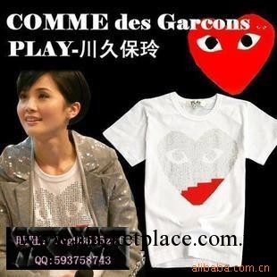 日本原單 cdg 川久保玲 五月天 PLAY 燙鉆純棉短袖T恤工廠,批發,進口,代購