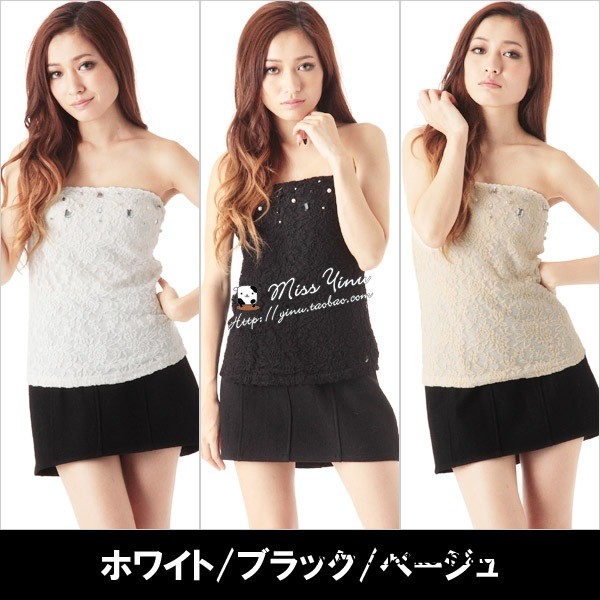 日本原單大品牌C~M蕾絲釘珠彈性抹黑白米三色官網同款帶胸托工廠,批發,進口,代購