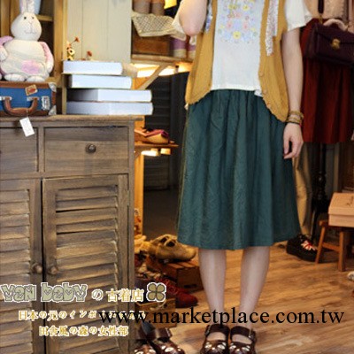 yanbaby vintage日本森女系原單棉麻復古文藝墨綠紋半身裙短裙工廠,批發,進口,代購