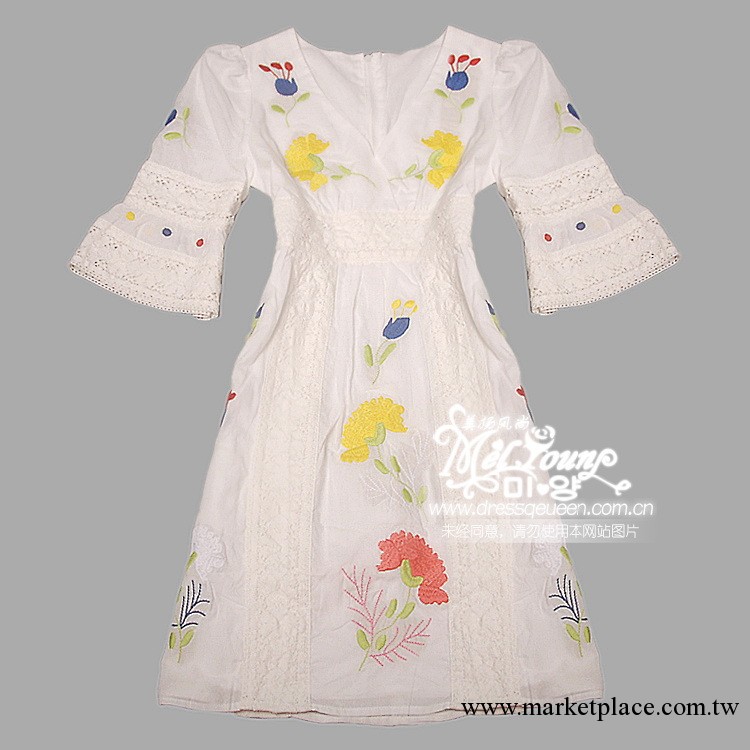 2013夏季新品 韓版原單花朵刺繡浪漫小清新棉麻公主連衣裙工廠,批發,進口,代購