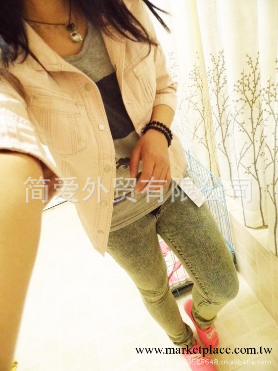 外貿原單日單原宿粉嫩vintage七分袖牛仔上衣牛仔褂牛仔外套女款工廠,批發,進口,代購