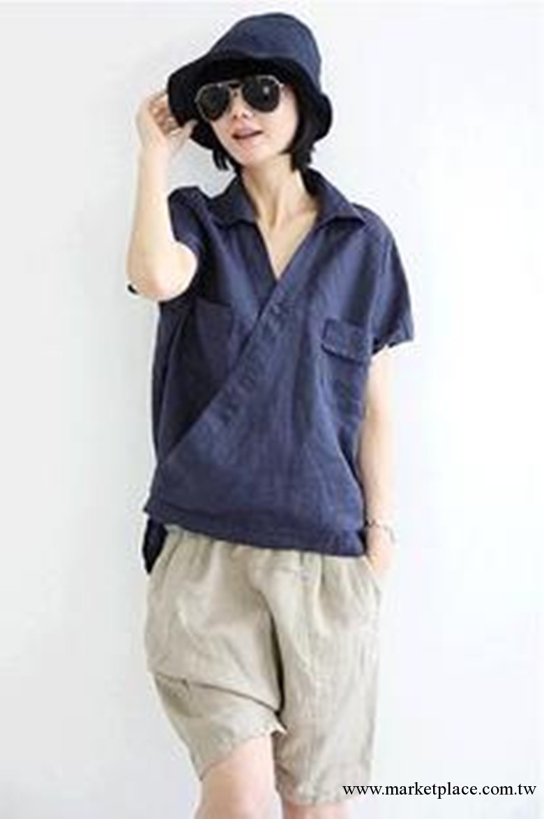 2013新夏 百武西 文藝范 斜襟 短袖 小翻領襯衫亞麻 女 外貿原單工廠,批發,進口,代購