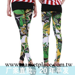 韓國原單新款 綠色花朵 春的氣息 個性時尚塗鴉打底褲九分褲批發工廠,批發,進口,代購