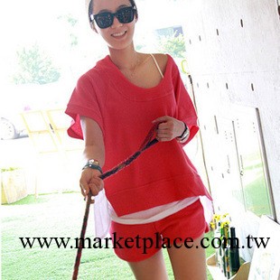 女裝批發2013新款韓國原單 純色顯瘦拼色套裝紅色藍色批發・進口・工廠・代買・代購
