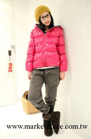 2013韓國冬裝新款原單雙色刺繡桃心帶帽加厚面包棉衣棉服女工廠,批發,進口,代購