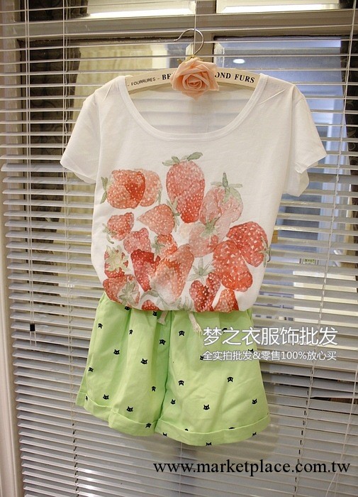 2013女夏季裝甜美韓國版短袖外貿原單草莓T恤廠傢直銷四季青批發工廠,批發,進口,代購