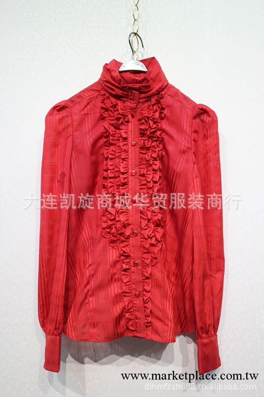 出口原單韓國品牌女裝時尚修身百搭泡泡肩紅色襯衫襯衣ROEM工廠,批發,進口,代購