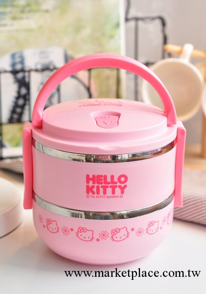 Hello Kitty不銹鋼內膽 卡通飯盒 保溫桶 雙層便當盒 密封飯盒工廠,批發,進口,代購