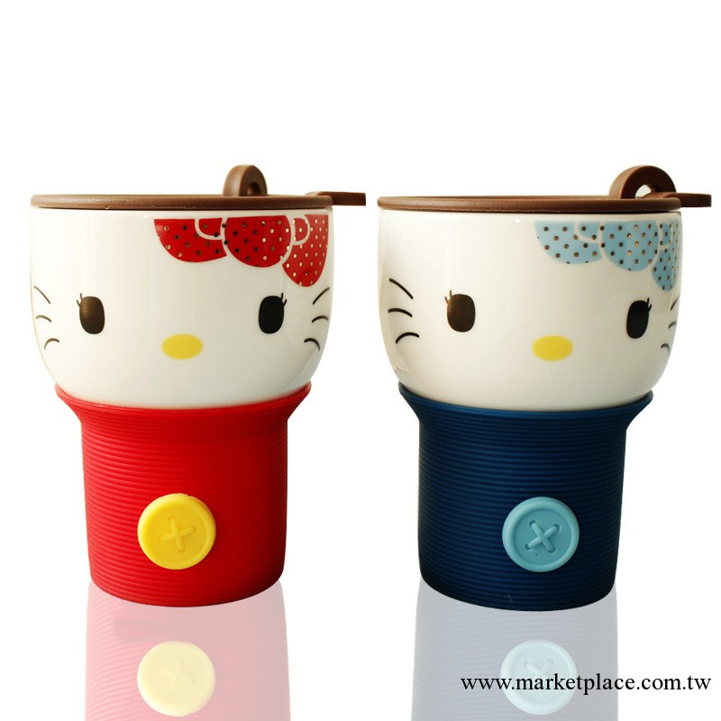 【粵U】骨瓷 Hello Kitty貓可愛情侶對杯帶蓋陶瓷杯子水杯創意工廠,批發,進口,代購