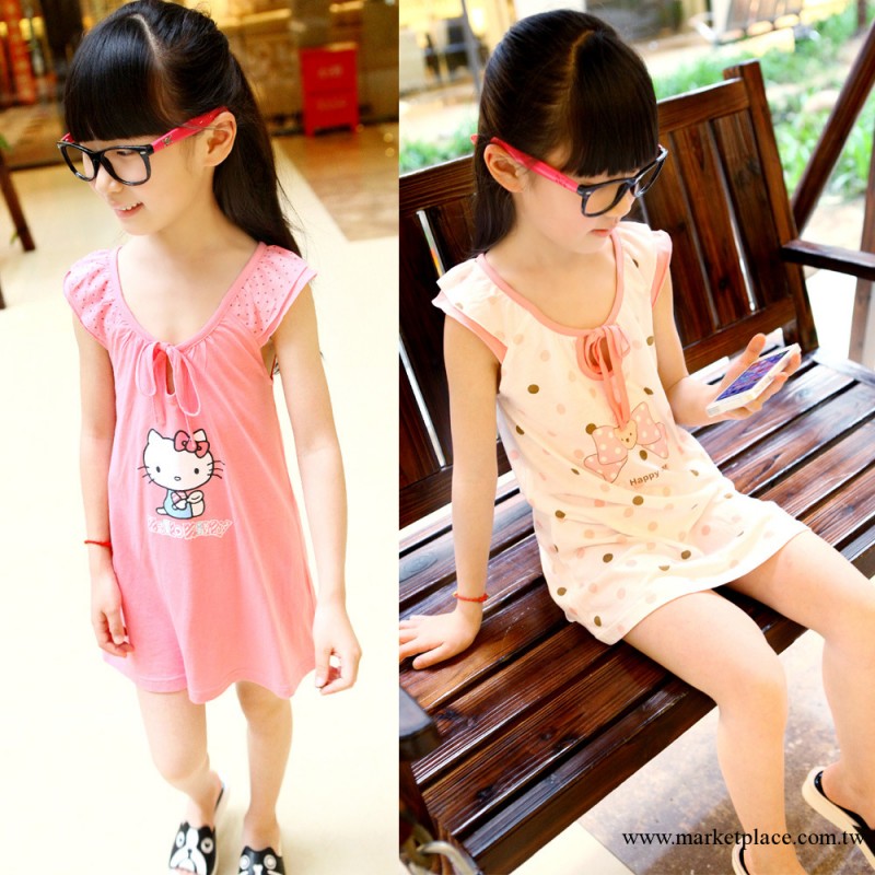 2013夏裝新款女童裝 竹纖維HELLO KITTY卡通兒童睡裙 批發工廠,批發,進口,代購
