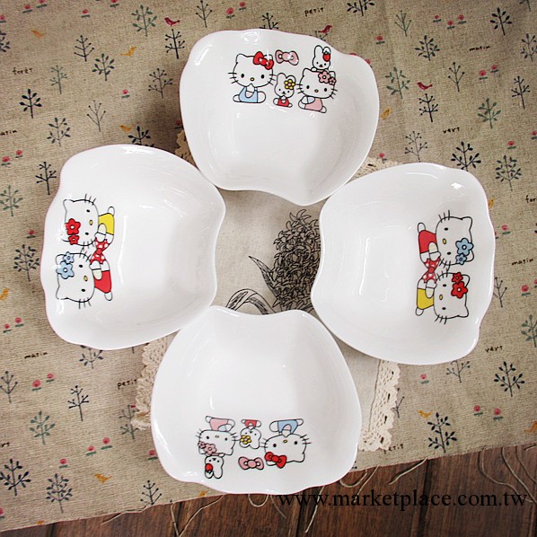 廠傢直銷 卡通陶瓷兒童碗 新款hello kitty碗 可愛花瓣兒童米飯碗工廠,批發,進口,代購