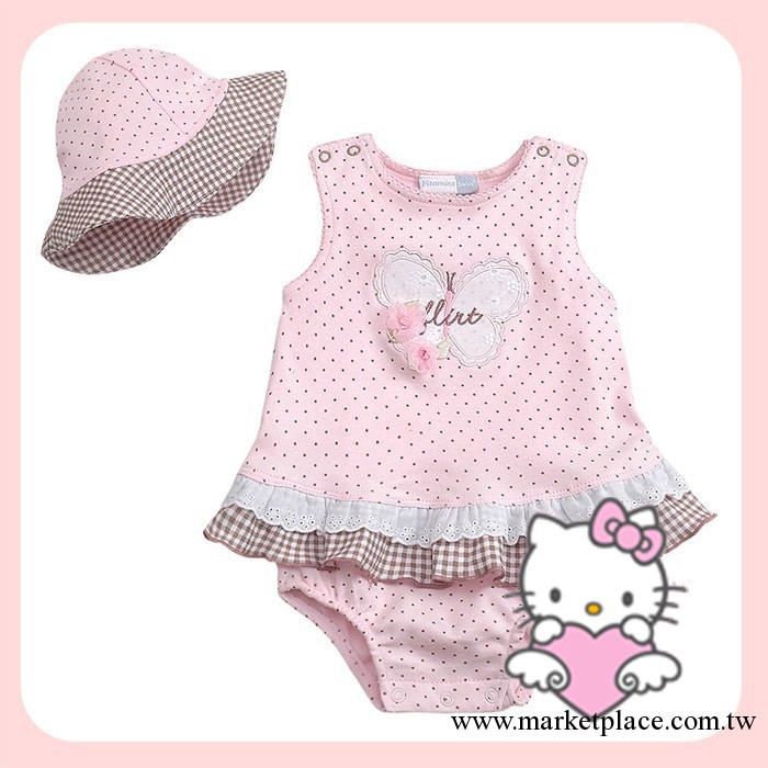 【Hello Kitty】可愛 粉色寶寶公主包屁裙+帽二件套 連身衣工廠,批發,進口,代購