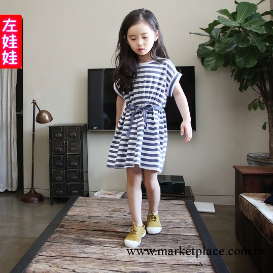 左娃娃童裝批發 氣質款條紋女童連衣裙 韓國童裙 廠傢直銷工廠,批發,進口,代購