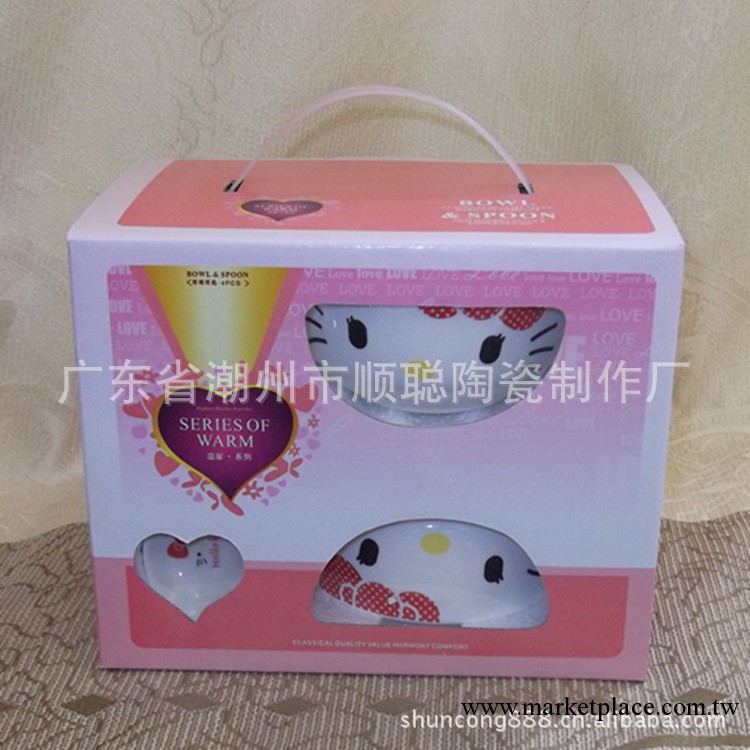 熱銷卡通hello kitty陶瓷韓式碗2碗2勺情侶對碗婚慶喜慶結婚禮品工廠,批發,進口,代購