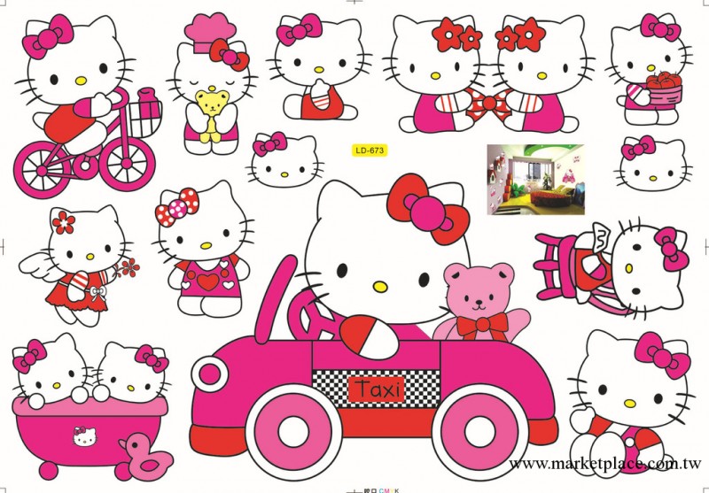 供應新時尚裝飾組合貼 LD反復貼三代可移墻貼LD673(hello kitty)工廠,批發,進口,代購