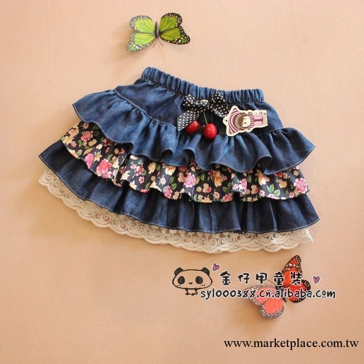 2013春夏款 女童小櫻桃牛仔碎花童短裙 童裝批發工廠,批發,進口,代購