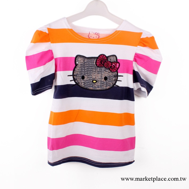 【天天特批】特批hello kitty外貿原單童裝 珠片繡兒童條紋t恤工廠,批發,進口,代購