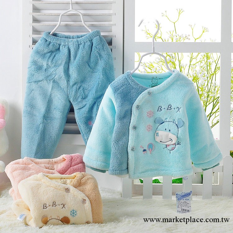 2013新款童裝/超級寶寶秀珊瑚絨偏襟套裝/嬰童外出服兩件套 7052工廠,批發,進口,代購
