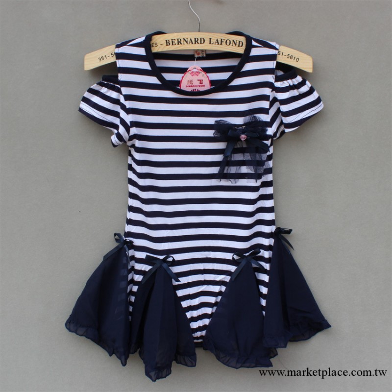 2013夏季新品 韓版女童經典條紋六角邊連衣裙 中童童裙童裝批發工廠,批發,進口,代購