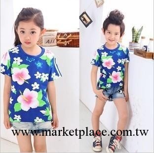 （特價清倉 ）夏季三葉草明星藍色大花朵韓版男女童裝短袖T恤工廠,批發,進口,代購