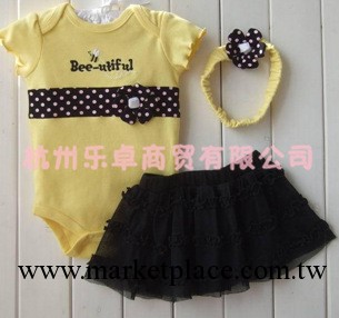 夏款幼童套裝 小飛袖哈衣裙發帶三件套  蝴蝶結童裝批發工廠,批發,進口,代購