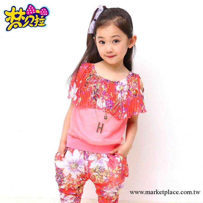 童裝 女童夏裝2013新款套裝 韓版中大童夏款短袖碎花休閑TZ410016工廠,批發,進口,代購