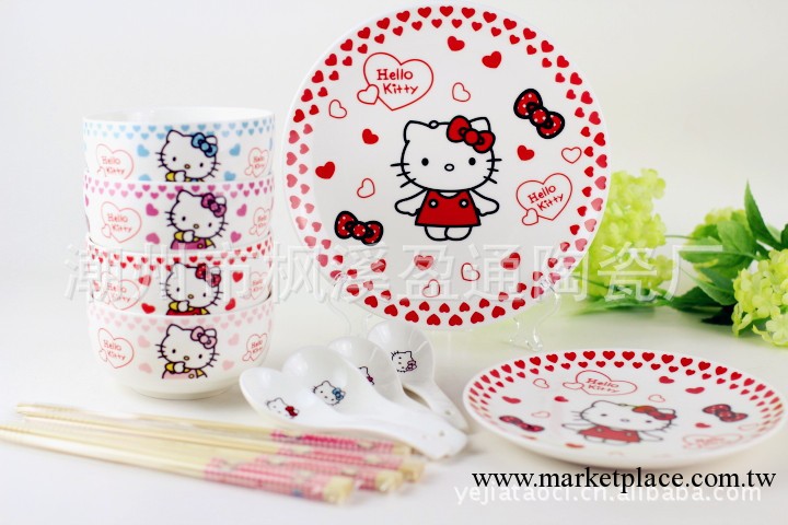 Hello kitty卡通骨瓷餐具：凱蒂貓陶瓷碗/卡通飯碗 14頭套裝餐具批發・進口・工廠・代買・代購