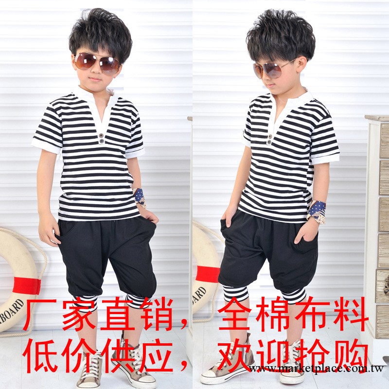 【網絡童畫】童裝分銷男童夏季套裝黑白條紋哈倫褲套裝套裝TZ026工廠,批發,進口,代購