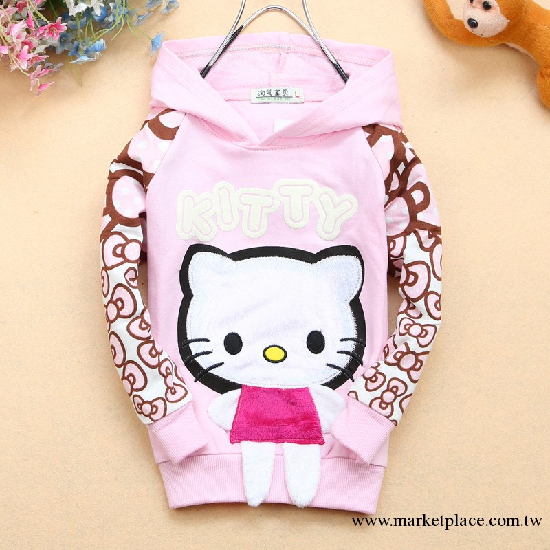 2013女童裝秋裝新款連帽外套蝴蝶結個性袖hellokitty貓咪純棉衛衣工廠,批發,進口,代購
