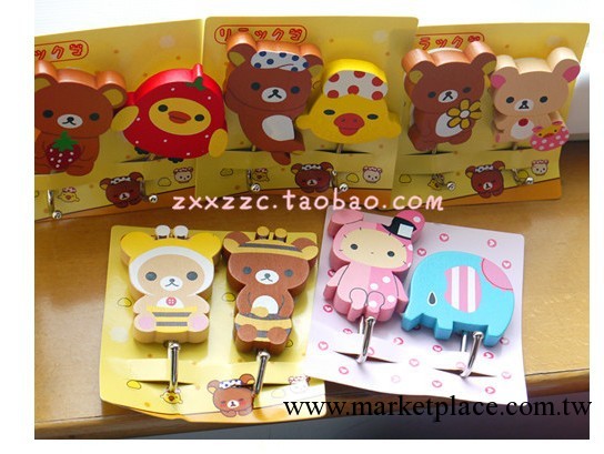 批發單輕松熊Rilakkuma 卡通木質掛鉤/粘鉤/掛衣鉤/衣帽鉤6款工廠,批發,進口,代購