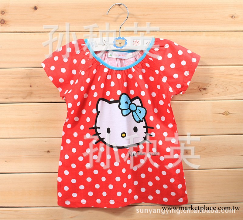 外貿童裝hello kitty 全棉水玉圓點兒童T恤 上衣工廠,批發,進口,代購