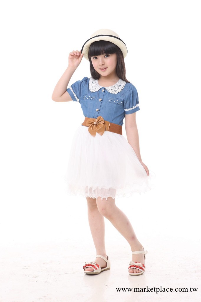 童裝新款夏款2013女童連衣裙公主裙韓蕾絲娃娃領牛仔裙 舞蹈演出工廠,批發,進口,代購