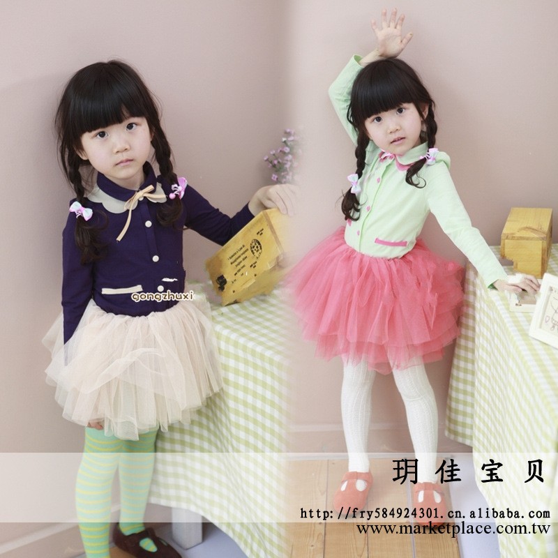 2013春夏韓版童裝 兒童連衣裙 女童拼紗娃娃領長袖連衣裙 公主裙工廠,批發,進口,代購