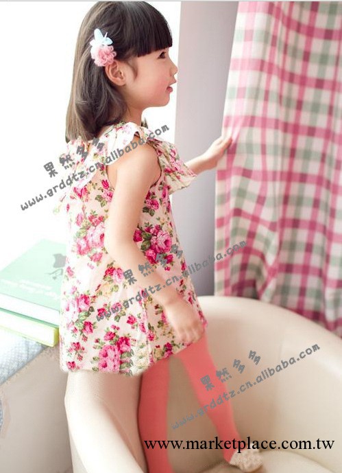 韓版童裝批發 女童小碎花棉佈三色連衣裙 特價批發工廠,批發,進口,代購