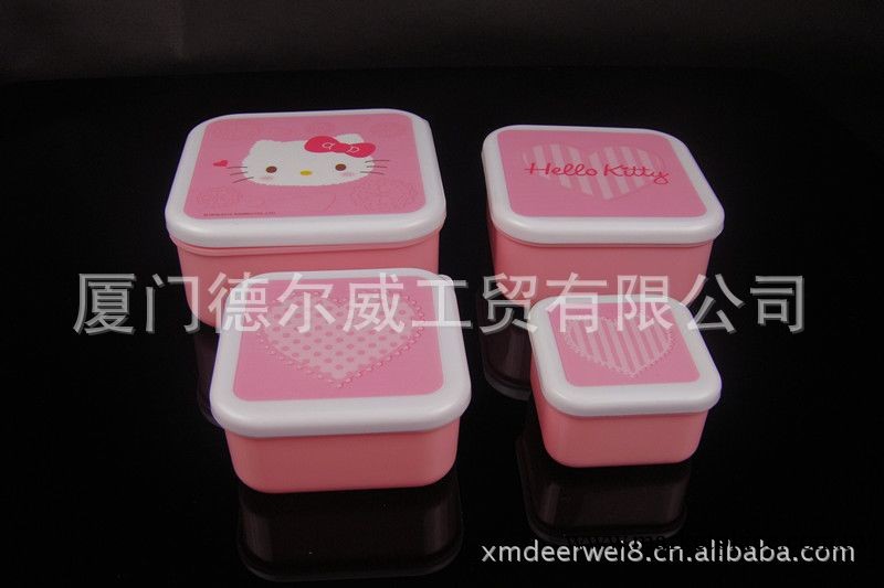 廠傢直供粉紅hello kitty四件套飯盒 學生促銷贈品飯盒套裝工廠,批發,進口,代購