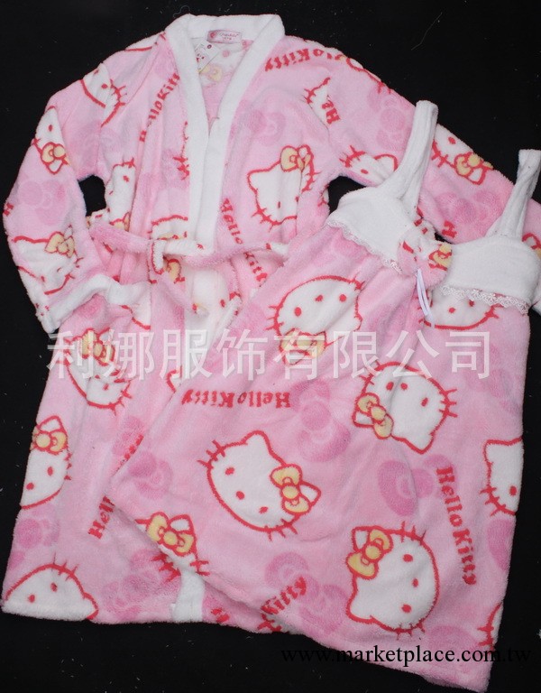 新款熱銷珊瑚絨睡袍-hello kitty 兩件式珊瑚絨睡衣/女士睡衣套裝工廠,批發,進口,代購