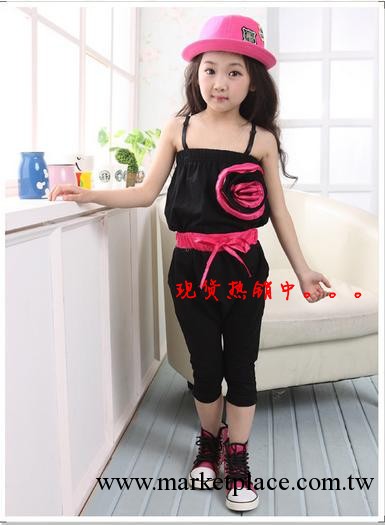 2013女夏裝新款  女童裝立體花朵純棉抹胸吊帶連體褲中大童套裝工廠,批發,進口,代購