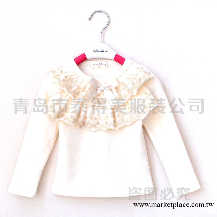 2013秋季新款 爆版精品童裝 女童米色純棉荷葉領打底衫 T恤衫米色工廠,批發,進口,代購