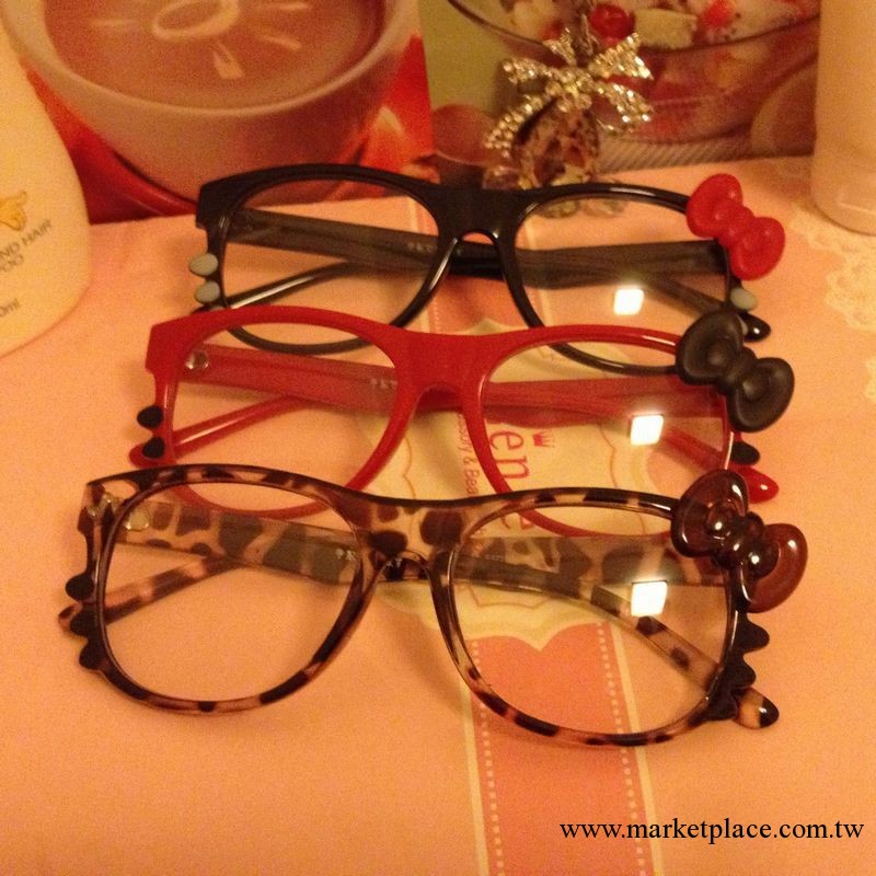 hello kitty眼鏡框 KT貓眼鏡架 蝴蝶結非主流平光鏡黑框眼鏡女款批發・進口・工廠・代買・代購