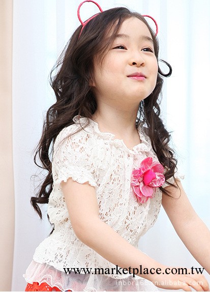 佛山童裝2013最新韓版夏款童裝  女童短袖T恤 蕾絲網紗花朵童t工廠,批發,進口,代購
