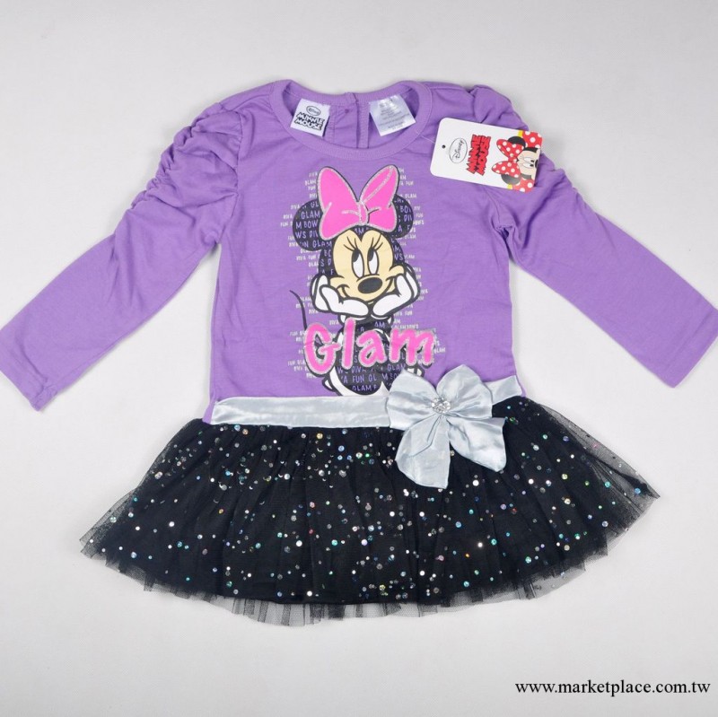 迪斯尼童裝女童秋款 紫色米妮加黑色蕾絲裙擺 連衣裙工廠,批發,進口,代購