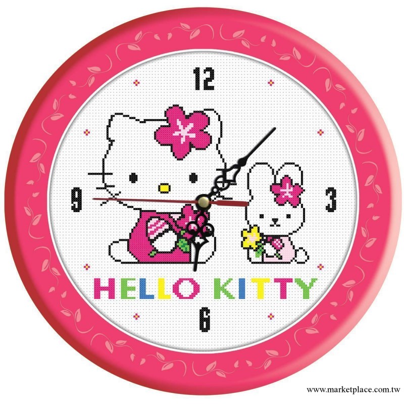 精準100印花佈十字繡套件免畫格免數格鐘表HELLO KITTY  批發工廠,批發,進口,代購