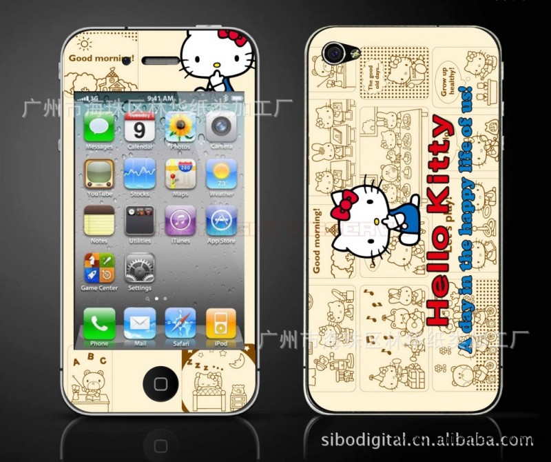 【廠傢】蘋果 iphone4/4s  炫彩手機貼膜 Hello Kitty 可愛 卡通工廠,批發,進口,代購