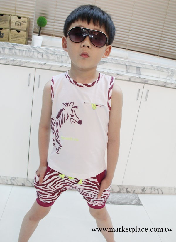 2013夏韓版童裝 男童無袖套裝 休閑斑馬背心套裝工廠,批發,進口,代購