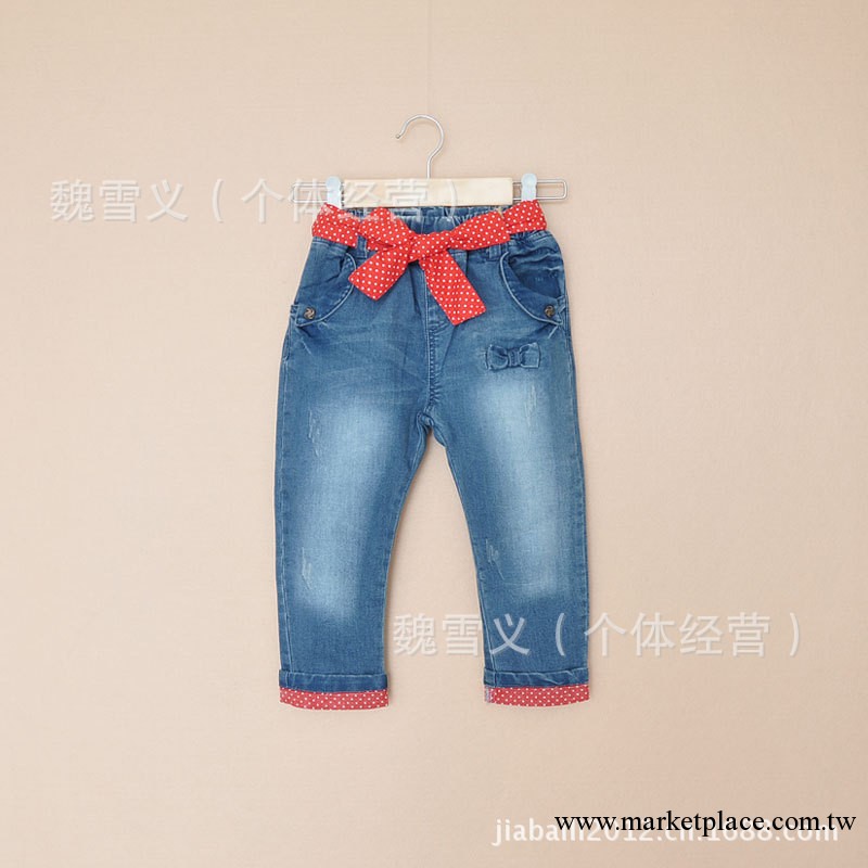 廠傢直銷秋裝2013新款春秋季女童紅腰帶兒童牛仔褲外貿童裝批發工廠,批發,進口,代購