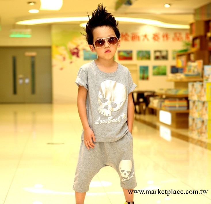 小孩衣服 童裝 男童夏裝2013新款 兒童寶寶短袖骷髏頭套裝潮童裝工廠,批發,進口,代購