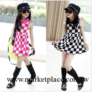 韓國外貿童裝 女童格子翻領無袖雪紡背心連衣裙T裙批發工廠,批發,進口,代購