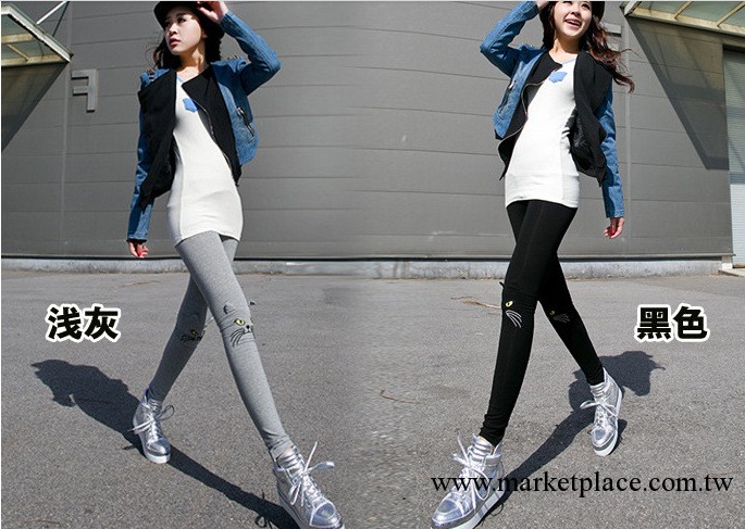 2013秋季新款韓國外貿原單時尚小貓刺繡九分褲打底褲批發工廠,批發,進口,代購