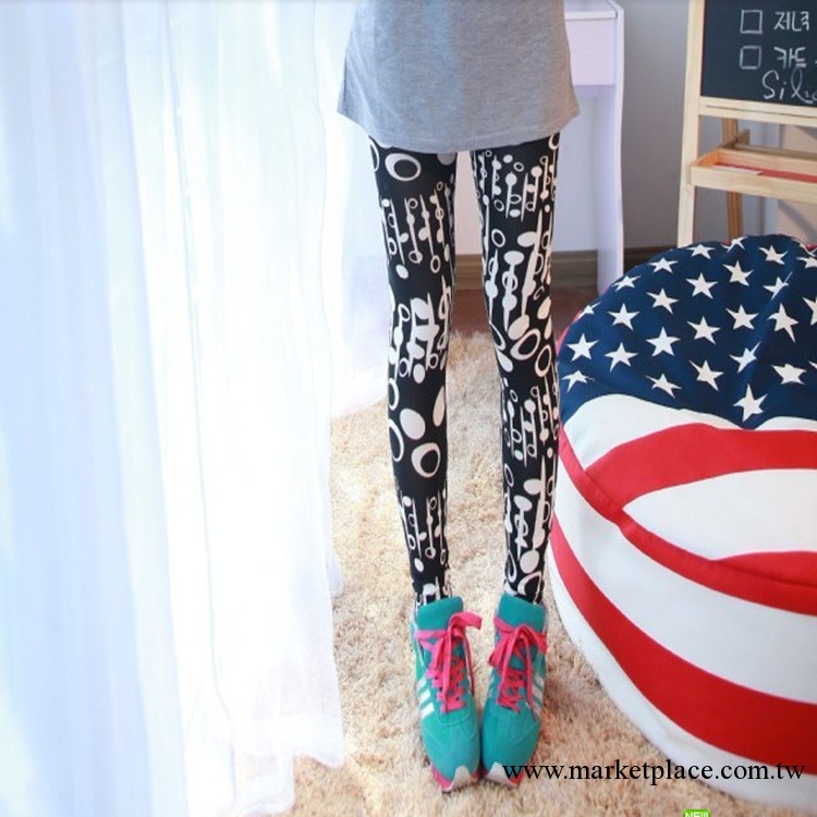 2013夏季新款 出口韓國原單 薄款精梳棉音符塗鴉九分小腳褲打底褲工廠,批發,進口,代購